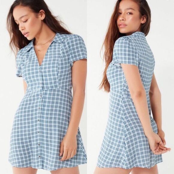 Urban Outfitters Blue Plaid Mini Dress - Picture 1 of 7